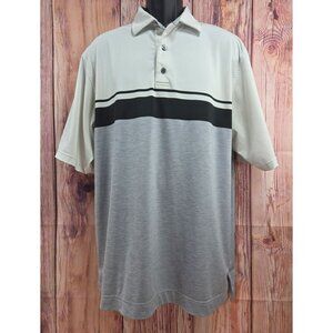 FootJoy Mens Polo Large White/Gray Striped Golf Performance